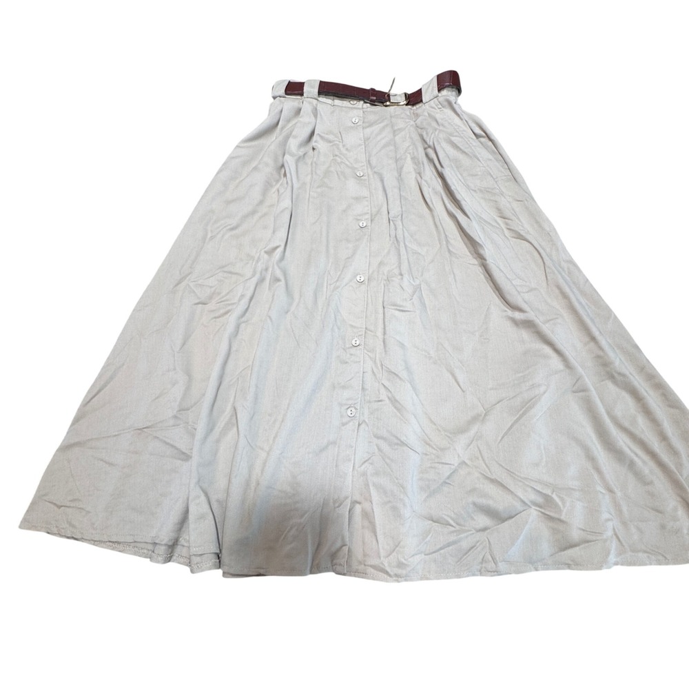 VTG Bentley Button Front Skirt Women Tan Flowy Cottagecore 90s Old Money Belted